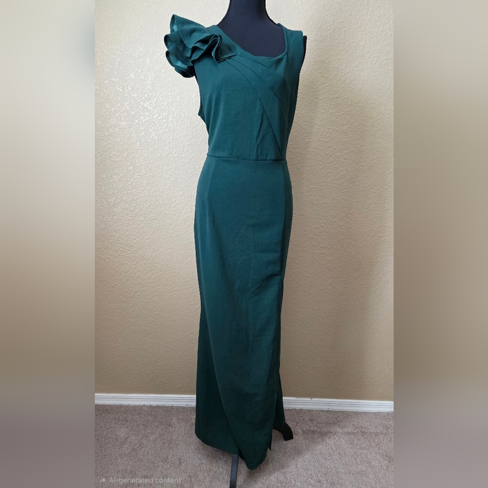 Ruffle Shoulder Evening Gown Dress Formal Night Wedding Prom‎ Party Fancy Sz XL